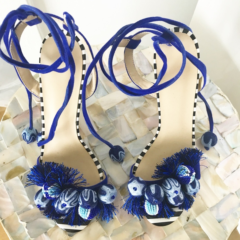 Multi blue color Pom Pom heels